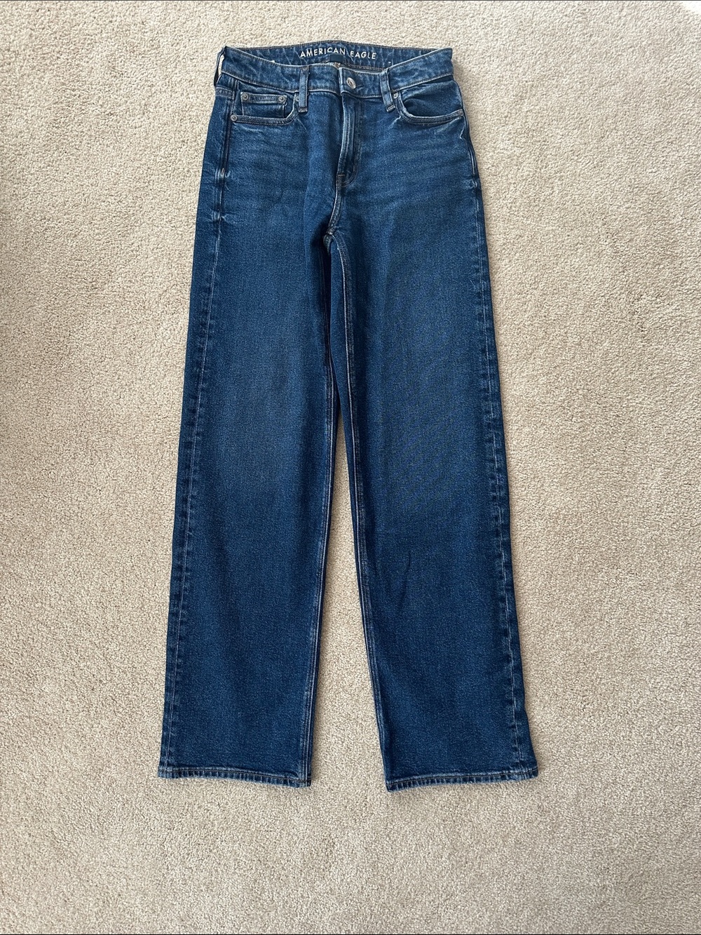 American Eagle Stovepipe Indigo Blue Mid-Rise Straight Jeans